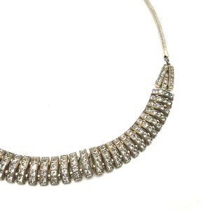 Vtg Cresent Crystal & Goldtone Choker Necklace